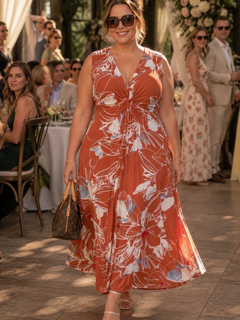 NWT Calvin Klein Plus Size Rust Floral Twist-Front Sleeveless Midi Dress | 12